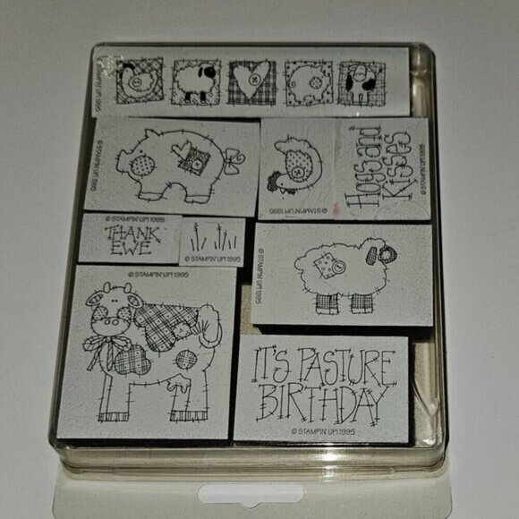 9 VTG Stampin' Up Foam Stamps Lot Farm Animals Pig Cow Sheep Pasture Birthday - Picture 1 of 7